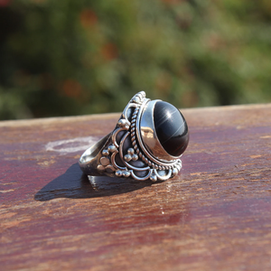 Round Black Onyx Ring 925 Sterling Silver Handmade Gemstone everyday Ring For Women's - Product Image 2