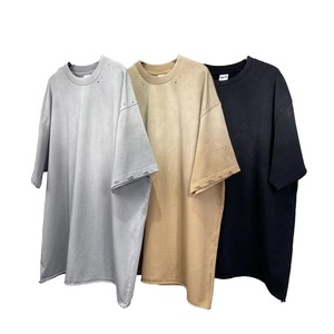 T-shirts épais en coton uni à manches courtes pour hommes, coupe oversize, essentiels, vierges, personnalisables avec logo - Product Image 1