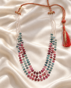 Collier de perles facettées en tourmaline naturelle multicolore et perles de culture, bijoux - Product Image 4