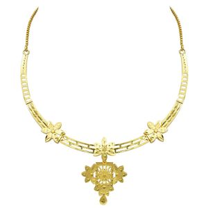 Parure de bijoux fantaisie en laiton plaqué or 14K, 18K, 24K, design traditionnel, colliers courts, vente en gros, Oro Joyeria - Product Image 5