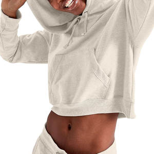 Sudadera Corta con Capucha de Color Liso Personalizada al por Mayor para Mujer, Top Corto con Capucha Fino para Otoño para Chicas, Sudadera Corta con Capucha para Mujer - Product Image 6