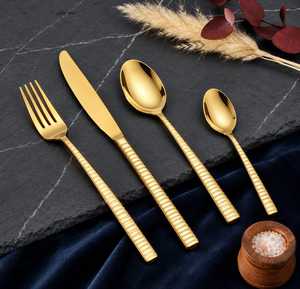 Elegante Juego de Cubiertos de Acero Inoxidable Dorado, Sostenible, Sin Recubrimiento, Juego de Cubiertos Premium, Cuchara, Tenedor, Cuchillo, Vajilla Fina para Hotel - Product Image 2