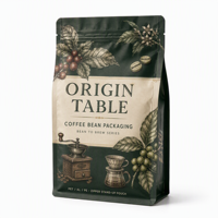 Sachet Doypack pour grains de café, imprimé personnalisé, avec fermeture éclair, en film laminé PET AL PE, pour café torréfié et café artisanal