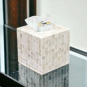 Premium Luxury MOP Inlay Rectangular <b>Tissue</b> Box Cover Botanical <b>Pattern</b> Artisan Shimmering Pearl Decorative Waterproof Durable - Product Image 4