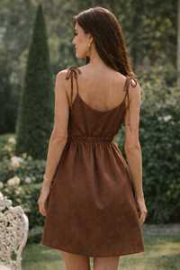 Women Linen Slip Dress <b>Spaghetti</b> <b>Strap</b> Tie Shoulder Mini Dress Summer Casual A Line Loose Fit Dress - Product Image 3