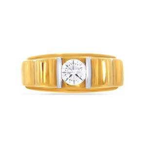 Wavy Vibes <b>Men</b> Solitaire <b>Ring</b> Classic Round Brilliant Solitaire Diamond <b>Ring</b> with Bold Wide Yellow Gold Band Premium Fine <b>Ring</b> - Product Image 3