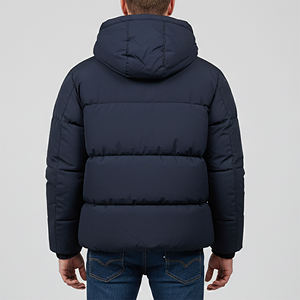 New Arrival 2026 Men's Navy Blue Hooded Puffer Jacket Windproof <b>Thick</b> <b>Winter</b> <b>Coat</b> Casual Style Zipper Closure Front Logo - Product Image 6