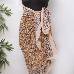 Authentic Bagru Hand Block Print Cotton <b>Sarong</b> – Mustard Floral Ethnic Pareo – Sustainable Eco-Friendly Beach <b>Wrap</b> - Product Image 1