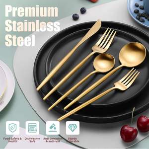Elegante juego de cubiertos dorados con acabado de alto brillo, aptos para lavavajillas, cubiertos para boda, tenedor, cuchillo, cuchara, mango de metal, al mejor precio. - Product Image 4