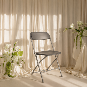 Flat Back Gray PP+Metal Durable Folding Chair Comfortable & Portable for Modern Garden Apartment School & Outdoor Use - Product Image 1