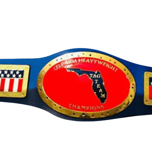 Ceinture de champion de la lutte en équipe de la catégorie poids lourd de la Floride, plaque rouge avec carte de la Floride et design du drapeau américain, sangle bleue - Product Image 5