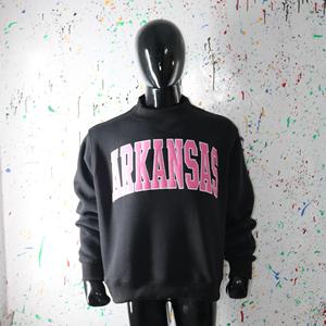 ARKANSAS BLACK <b>Mock</b> <b>Neck</b> Sweatshirt 100% PINK Applique Embroidery wide <b>neck</b> Sweatshirt Finer Threads - Product Image 1