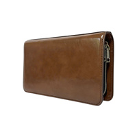 Dompet Kulit Mikrofiber Coklat Mengkilap Mewah Beena, Minimalis, Panjang, Resleting Ganda, Tahan Air, Banyak Slot Kartu
