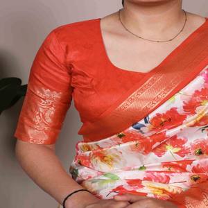 Sari de Seda VASTRA COTTAGE con Borde de Viscosa y Diseño Estampado, con Blusa Sin Coser, Sari Tradicional para Fiestas - Product Image 2