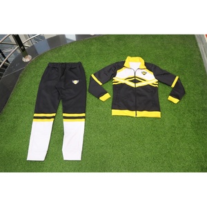 Ensemble de survêtement sportif noir et jaune personnalisé, sweat à capuche et pantalon d'entraînement entièrement zippés - Product Image 1