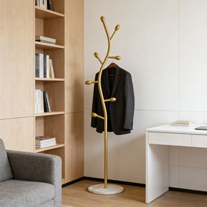 Appendiabiti Autoportante in Metallo Dorato con Base in Marmo, Appendiabiti Multiuso per Camera da Letto e Cappelli - Product Image 6