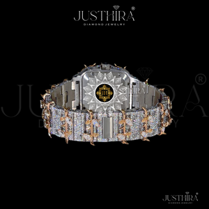 Reloj de Pulsera de Lujo para Hombre, Cuadrado, de Acero Inoxidable, con Diamantes, Esfera con Números Romanos, Movimiento Japonés, Detalles en Dorado - Product Image 3