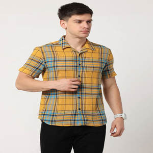 Camisa de gran tamaño de verano personalizada de media manga de algodón de peso pesado Boxy serigrafía camisas a cuadros para hombres con bolsillo - Product Image 4