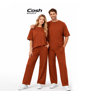 Cosh Sports Wholesale Couple Matching Lounge Set Premium Breathable Short Sleeve T-Shirt and Wide Leg <b>Pant</b> Two-Piece Set OEM ODM - Product Image 1