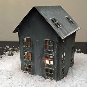 Vintage White Metal House Candle Holder <b>Set</b> Rustic Galvanized Iron <b>Lantern</b> Christmas Village Tabletop Home Decor Centerpiece - Product Image 5