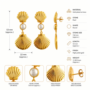 Boucles d'oreilles pendantes en perles de nacre plaquées or 18 carats, tendance, inspirées de l'océan, vente en gros, bijoux de luxe minimalistes pour femmes, style plage - Product Image 3