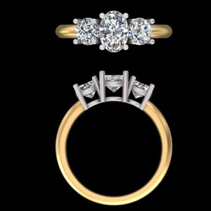แหวนเพชรทรงรี 1.53 กะรัต ประดับเพชรสามเม็ด ทองคำ 14k 18k สีเหลือง สำหรับงานหมั้น งานแต่งงาน ครบรอบแต่งงาน เครื่องประดับสั่งทำพิเศษ - Product Image 2
