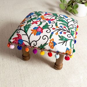 Solid Wooden Round Ottoman Stool for Living Room Modern Style Handmade Durable Upholstered Foot Rest <b>Bench</b> Luxury Home Furniture - Product Image 5