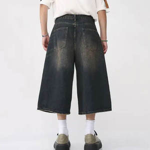 Summer Streetwear Straight Custom <b>Jorts</b> <b>Baggy</b> Distressed Dark Washed 100% Cotton Solid Denim - Product Image 4