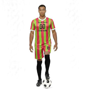 Conjunto de Uniforme de Fútbol a Rayas Transpirable Teñido en Prenda 100% Poliéster de Moda con Nombre de Equipo Personalizado - Product Image 1