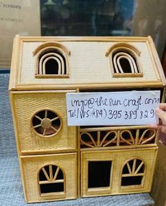 Premium Quality Rattan <b>Doll</b> House Aesthetic Wicker Miniature House Sustainable Wooden Toy Dollhouse for Toddler Room Decoration - Product Image 4