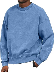 2025 Vintage Washed 380g Sudadera azul marino para hombre Cuello redondo básico Desgastado y ajuste suelto Moda bordada para otoño - Product Image 3