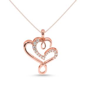 Collier pendentif double cœur en argent sterling 925, diamant cultivé en laboratoire, plaqué or rose, bijoux fins certifiés IGI, luxe, pour femmes - Product Image 1