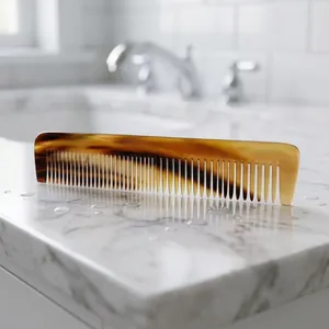Peigne à cheveux et à barbe artisanal en corne naturelle, antistatique, à dents larges et fines, pour coiffure et barbier - Product Image 4