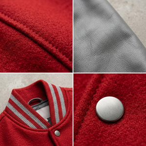 Veste universitaire Ohio Athletics pour homme, rouge et gris, manches en cuir, style bomber, vêtements décontractés d'automne - Product Image 5