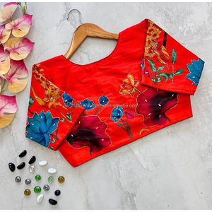 Blusa DE TRABAJO hecha a mano antigua con estampado de seda pura - Product Image 4