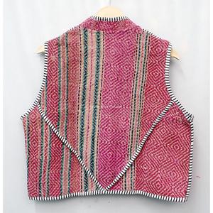 Chaleco de Verano para Mujer, Hecho a Mano, Ecológico, con Botones de Patchwork Kantha, Multicolor, Corto, Vintage, Cuello en V, Transpirable, de Algodón - Product Image 6