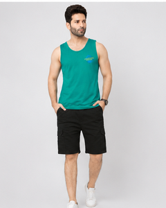 เสื้อกล้ามคอกลมสีเขียวสำหรับผู้ชาย AULTRA ONE ENTERPRISES ผ้าฝ้าย 100% ระบายอากาศได้ดี แบบถักลำลอง พิมพ์ลาย 3 มิติ ที่ด้านหลัง - Product Image 2