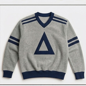Pull en tricot gris pour homme à col en V avec applique triangulaire blanche, coupe classique, vêtement décontracté d'automne - Product Image 3