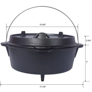 Pre-Seasoned Cast Iron Dutch Oven Skillet Lid for Outdoor Camping Deep Pot for Fireplace Cooking BBQ Baking Campfire Cookware - Product Image 2