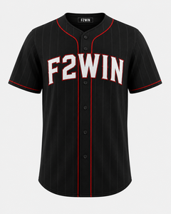 เสื้อเบสบอลผู้ชาย F2WIN สีดำ แขนสั้น ลายทาง ระบายเหงื่อได้ดี ทรงปกติ ติดกระดุมด้านหน้า ผลิตจากโพลีเอสเตอร์ 100% พร้อมลายตัวอักษร - Product Image 1