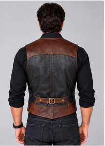 <b>Men's</b> black brown leather west Collar Button - Product Image 6