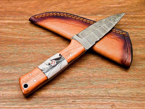 Damascus Steel Drop Point Fixed Blade <b>Knife</b> Wood Resin Handle Mosaic Pin Full Tang Hunting Skinner <b>EDC</b> Sheath Wholesale B2B OEM - Product Image 3