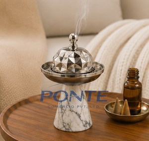 Modern Metal <b>Bakhoor</b> Burner with Natural Marble Base Premium Stainless Steel Geometric <b>Oud</b> Incense Holder For Home Decor - Product Image 4