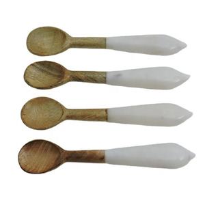 Ensemble de cuillères à manger en bois d'acacia naturel, poignée Unique en émail fait maison, article artisanal de bonne qualité, petite cuillère - Product Image 3