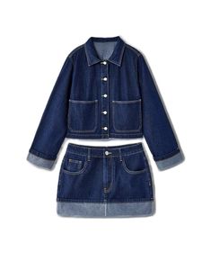 Ensemble en jean pour femme de haute qualité, respirant, décontracté et tendance, composé d'un haut et d'une jupe en jean - Product Image 2