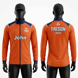 Veste d'entraînement de rugby pour hommes, 280 GSM, tissu polyester respirant, orange et bleu marine, empiècements contrastés, logo personnalisé imprimé, vêtements de sport - Product Image 1