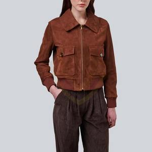 แจ็คเก็ตหนังกลับปักโลโก้แบบกำหนดเองสำหรับผู้หญิง สินค้ามาแรง สไตล์วินเทจ - Product Image 2
