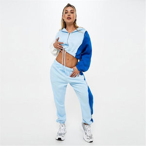 Ensemble de survêtement en velours pour femme, veste courte zippée et pantalon large, deux pièces, style streetwear décontracté - Product Image 1