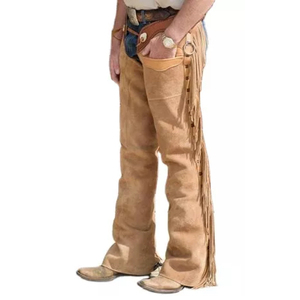 BAND BROTHERS Chaps de cowboy pour hommes, couleur unie, design personnalisé, franges, cuir véritable, fermeture à boucle, coupe décontractée, entraînement - Product Image 2