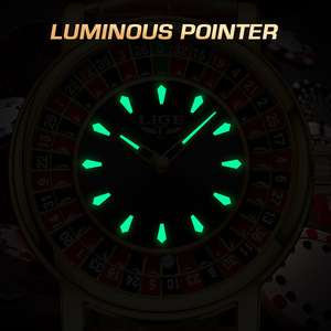 Montre à quartz analogique pour homme, verre minéral 45 mm, étanche 3 bars, bracelet en cuir marron, boîtier en acier inoxydable, multifonctionnelle - Product Image 6